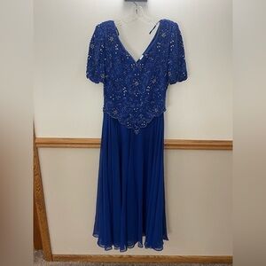 EUC Scala Vintage 90s Beaded Chiffon Royal Blue Maxi Dress Size Medium